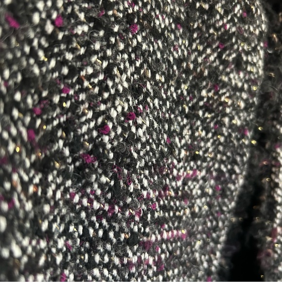 Massimo Dutti Cropped Boucle Tweed Blazer Black White Purple Size 2 - Picture 3 of 15
